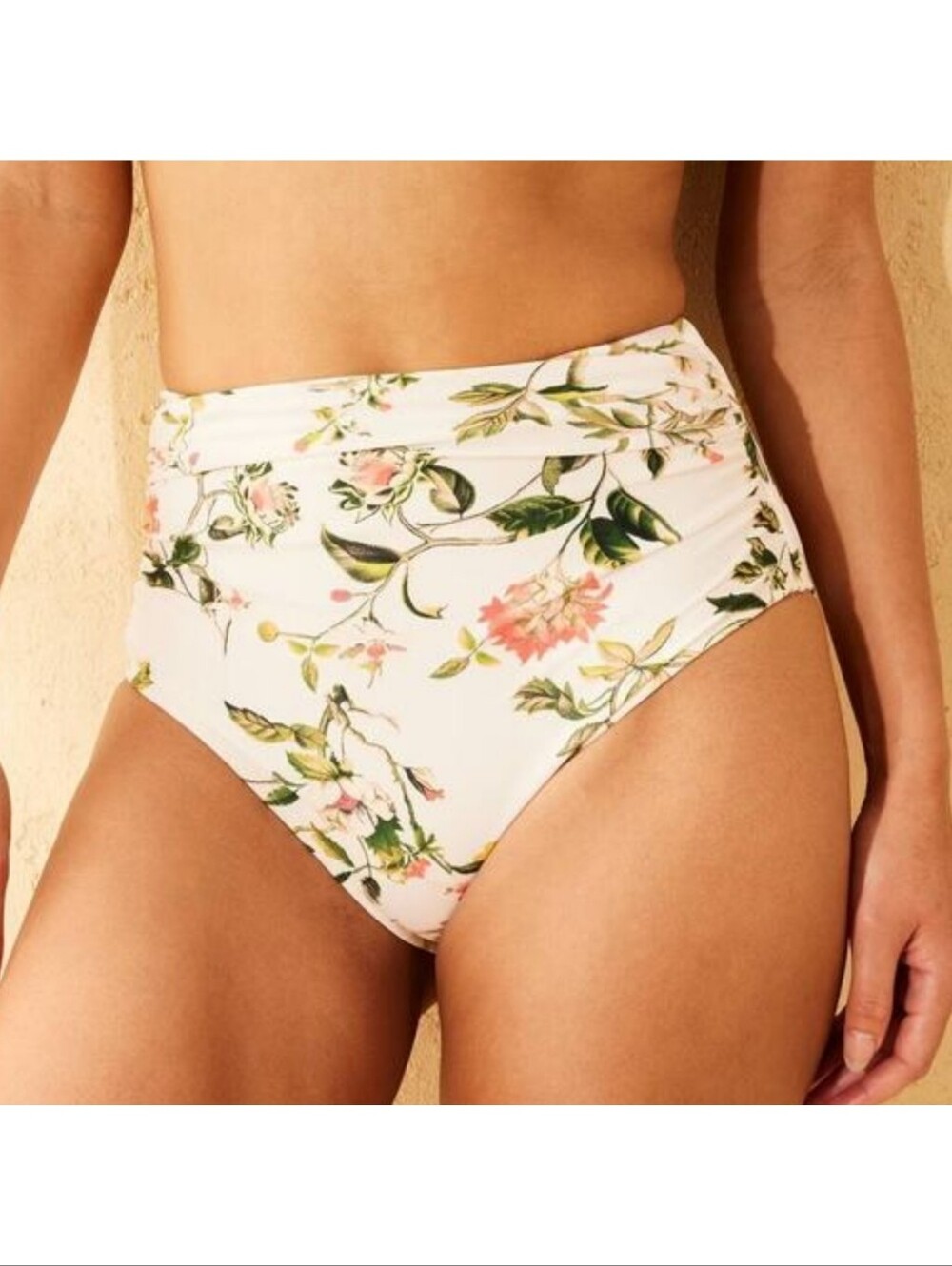 Shade & Shore Ivory Rose Garden Floral High Waist Bikini Bottom White L (12-14)